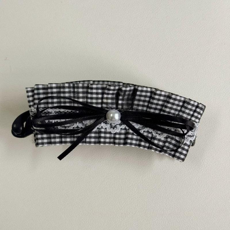 Polka Dot Lace Bow Banana Clip - Korean Style Updo Hair Accessory