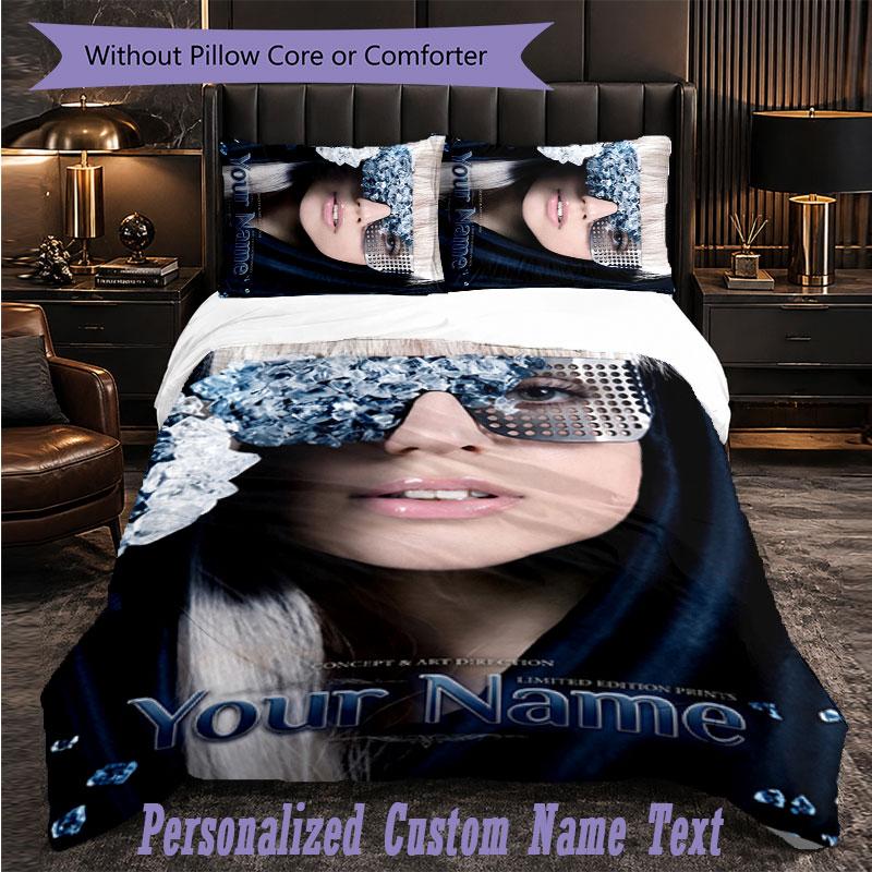 Personalized 3Pcs Bedding SetLady Gaga Custom Text Duvet Cover Pillowcase Set Bedroom Gift