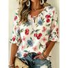 Women's Pink Floral Embroidered Tie Neck Blouse, Casual Loose Tops for Spring Summer Daily Wear & Vacation Occasions