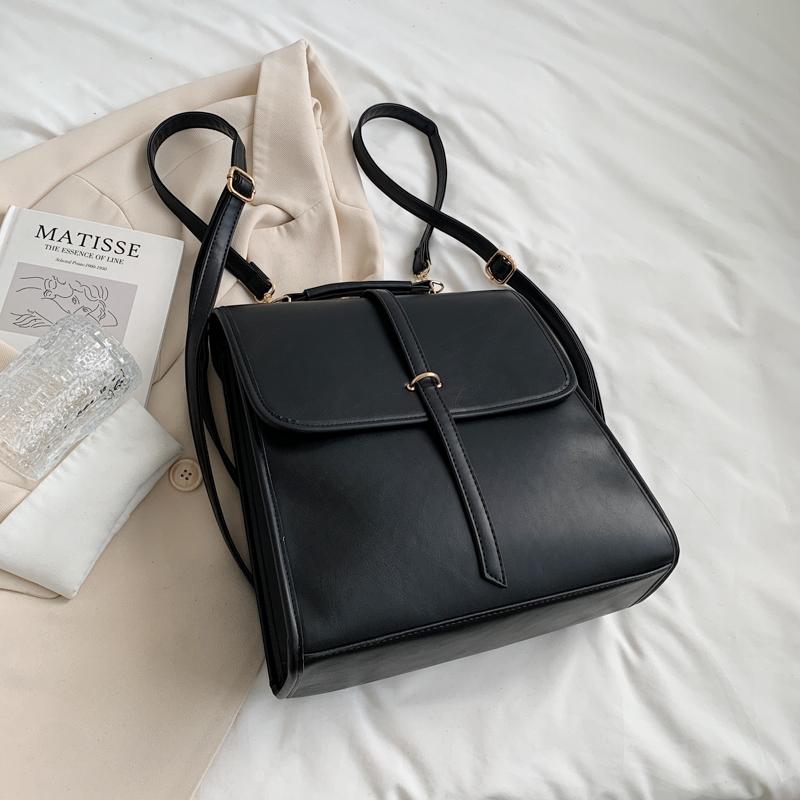 Pure Color High Quality PU Leather Womens Backpack 2023 Fashion Designer Simple Girl School Bags Ladies Leisure Travel Backpacks