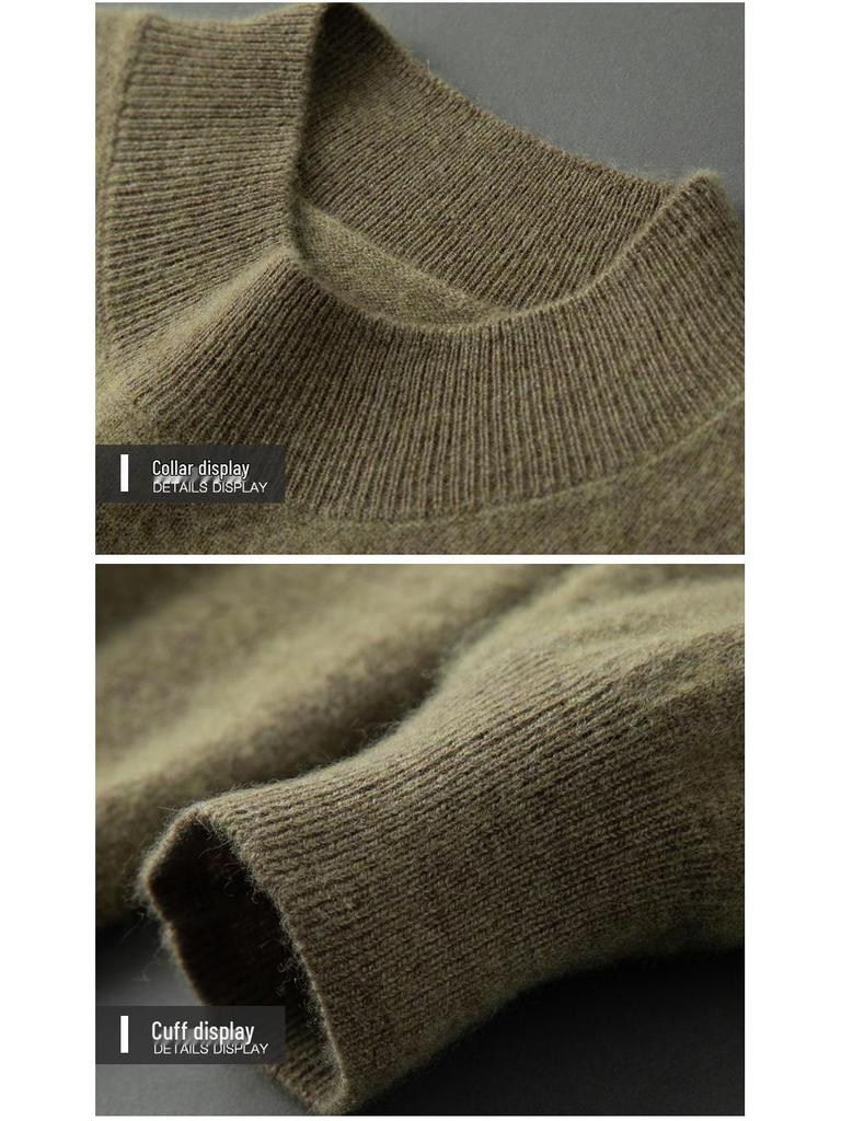 2023 Men's Plus Size Cashmere Sweater - Business Casual, Half-High Neck, Autumn/Winter Knit