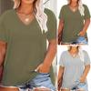 Women T-shirt V-neck Short Sleeve Loose Fit Tee Shirt Solid Color Casual Breathable Pullover Tops Daily Wear