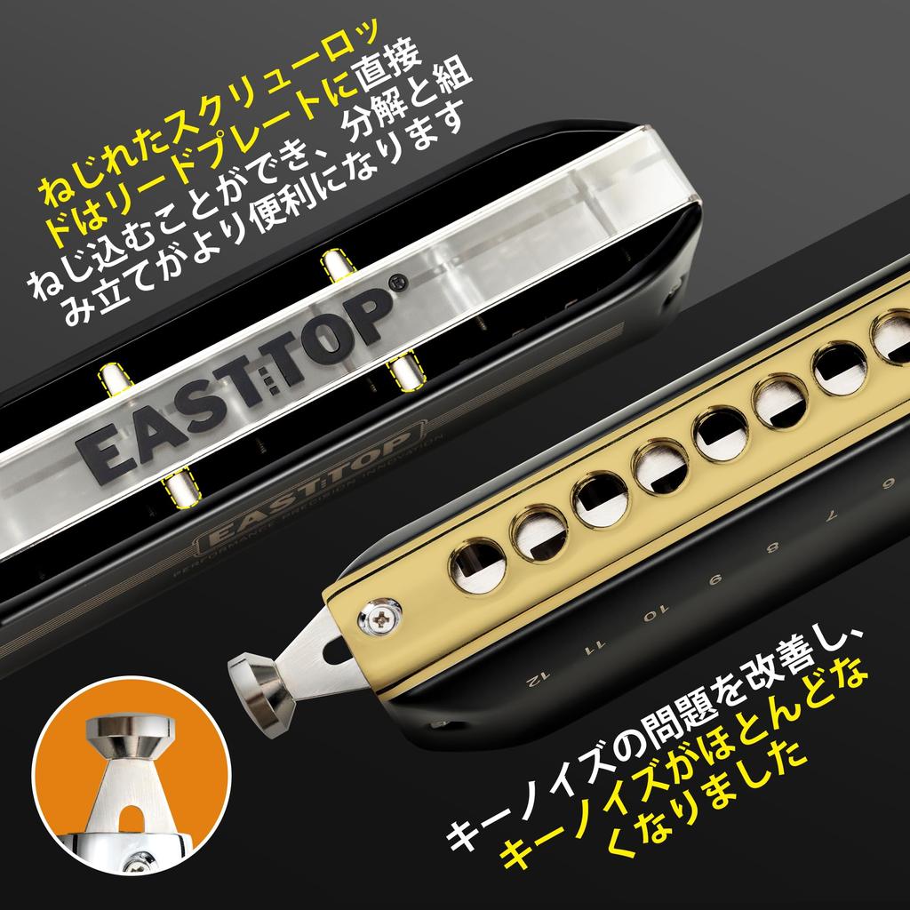 East top Harmonica Chromatic Harmonica 12 Holes 48 Notes C Chromatic Harmonica Harmonica for Adults and Professionals, Black