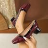 Plus Size Patent Leather Chunky Heel Square Toe High Heels - Women's European & American Style