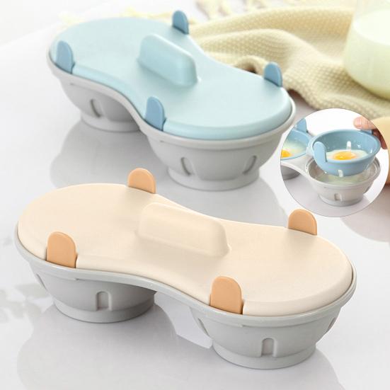 Microwave Double Egg Poacher Maker With Lid Detachable Drain Basket Heat Resistant Food Grade PP Poached Egg Cooker Steamer Kitchen Gadget