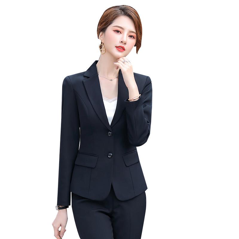 Women's Formal Business Interview Suit - Black Slim Fit Blazer and Pants Set