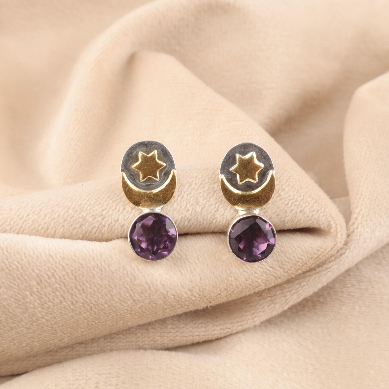 

Amethyst Gemstone 925 Sterling silver Jewelry Handmade Stud Earrings0.8 For Her EE-141-11