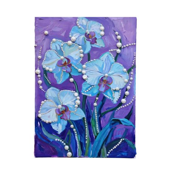 Faux Pearl Painting DIY Kit Easy Intuitive Craft Flower Pattern Painting with Pre-Printed Canvas