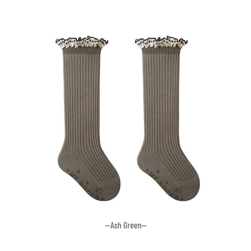 2024 Autumn Girls' Lace Calf Socks - Retro Forest Style Princess Socks