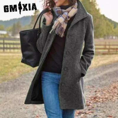 Women's Vintage Casual Lattice Print Autumn Winter Long Sleeve POLO Neck Jackets & Coats