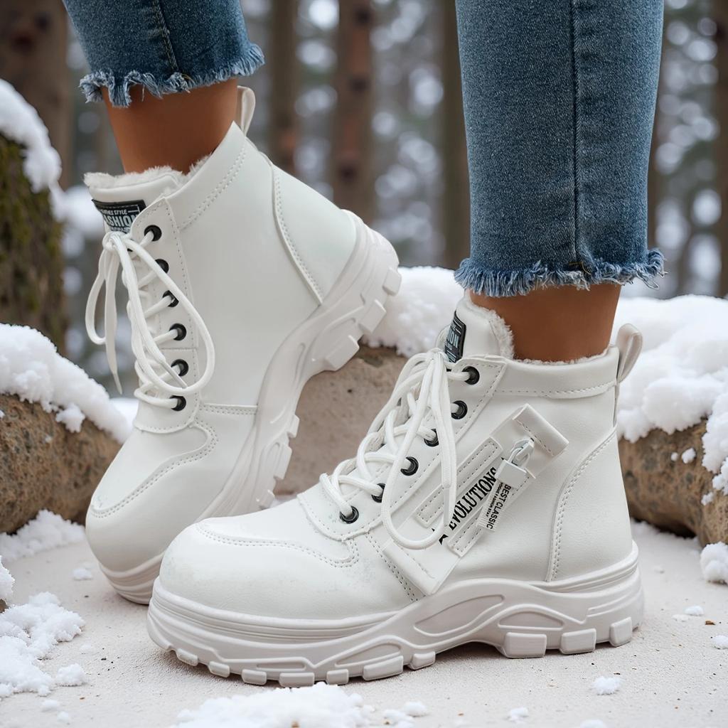 Women Sneakers Casual High Top Shoes Women Thick Lace-up Sports Shoes Designer Sneakers for Women Winter Plush Lined Warm Shoes