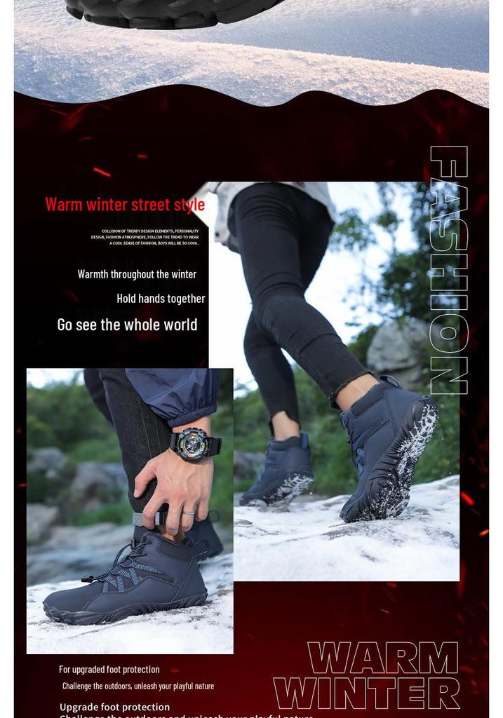 Men's Winter Non-slip Lace-up Cotton Snow Boots, Mid-top Sport Style, Couple's Edition.