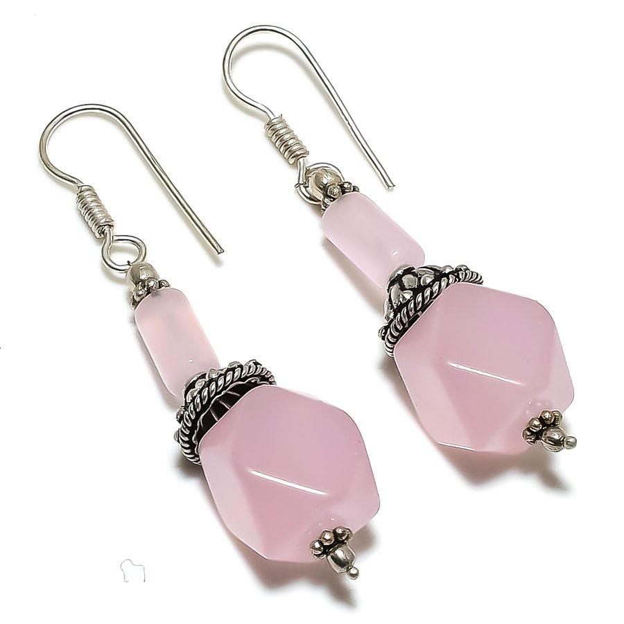 

Ювелирные серьги из стерлингового серебра 925 пробы с натуральным розовым кварцем 2,48 дюйма P9j79