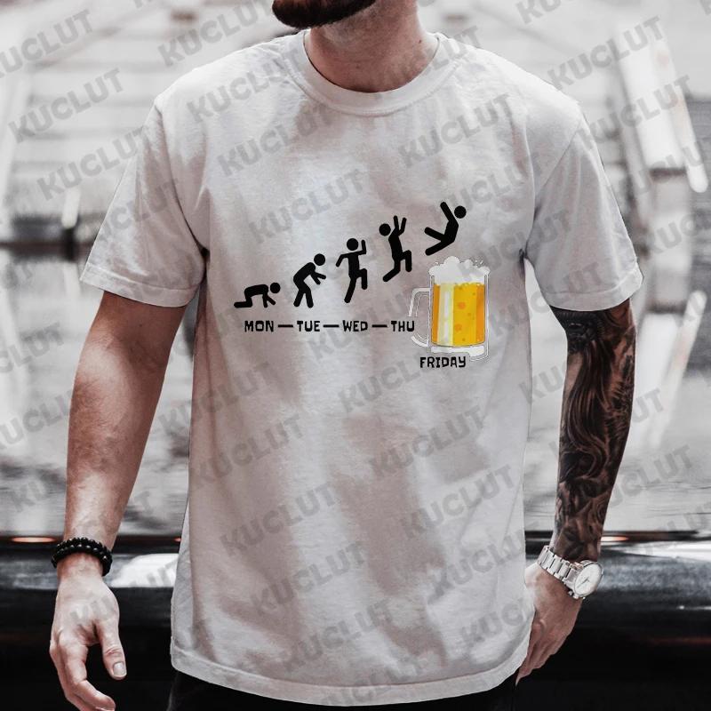 Men T-shirts Happy Friday Beer Funny Graphic T Shirts Weekend Drinking Lover Party Tees Y2k Male Oversized Clothes Streetwear