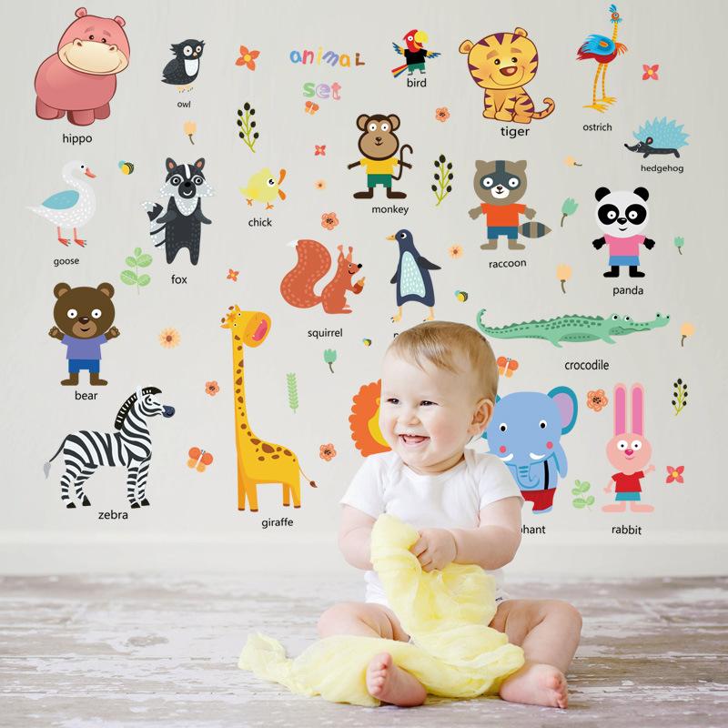 Cartoon Animal Wall Stickers, Removable Decals for Kids Room, Cabinet Fridge DIY Decor, Multi Surface Peel and Stick Mural