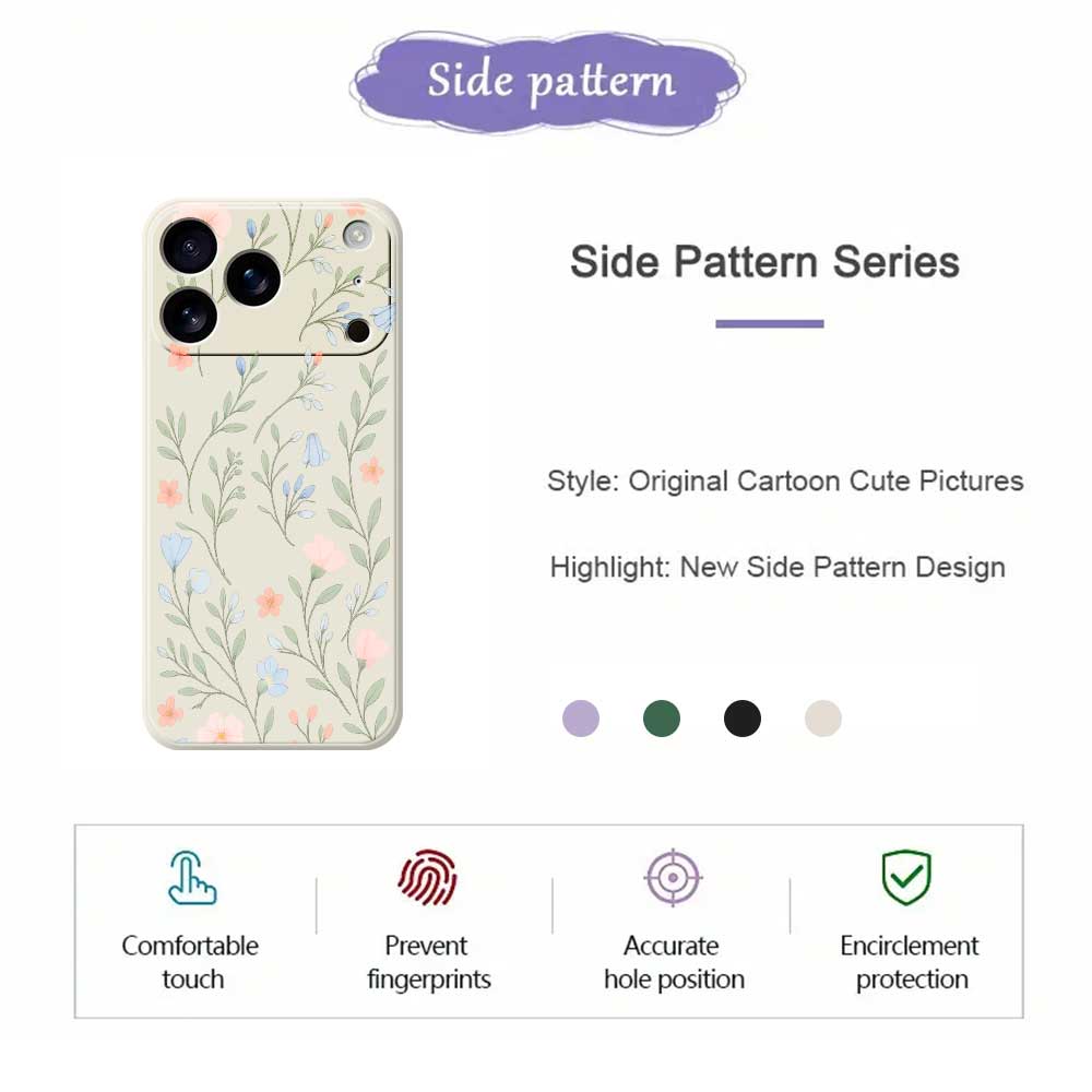 For iPhone 17 Pro Max Case Pink Blue Flowers Pattern Printing Straight Edge TPU Phone Back Cover