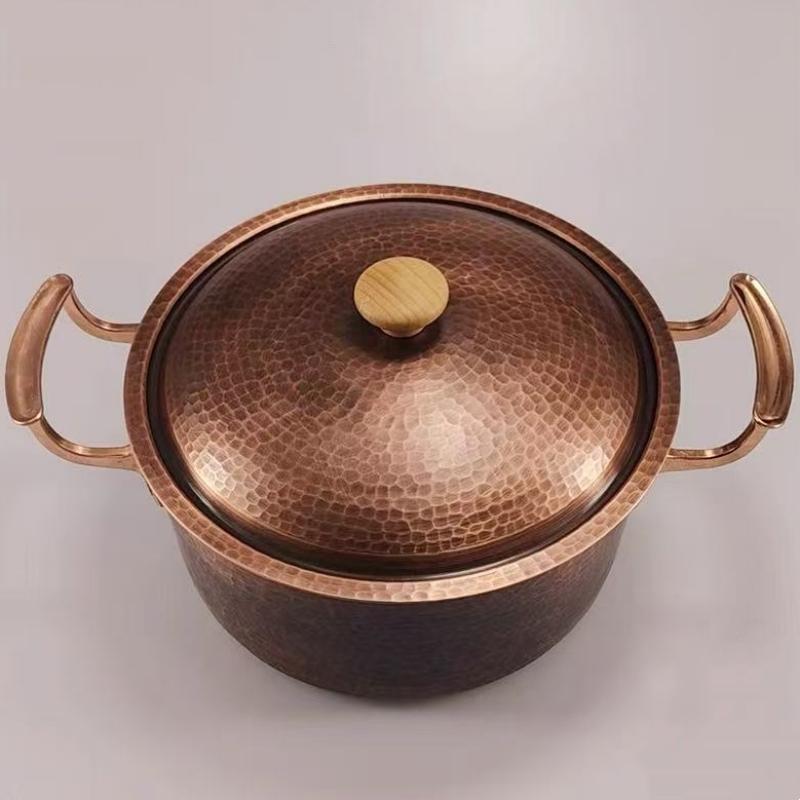 Vintage Copper Pot,Outdoor Camping Thickened Pot With lid Cooking Utensil Simmering Pasta Stewing,Handcrafted Hammer Texture Pot