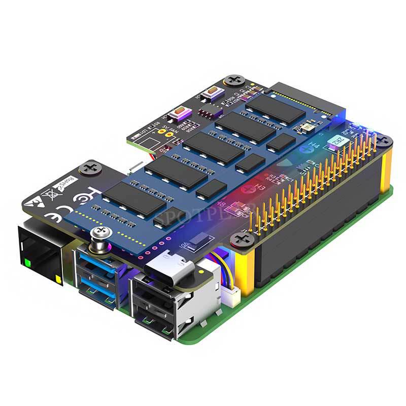 Raspberry Pi 5 PCIe To M.2 NVMe SSD 2280 Expansion Board with Dual Fans