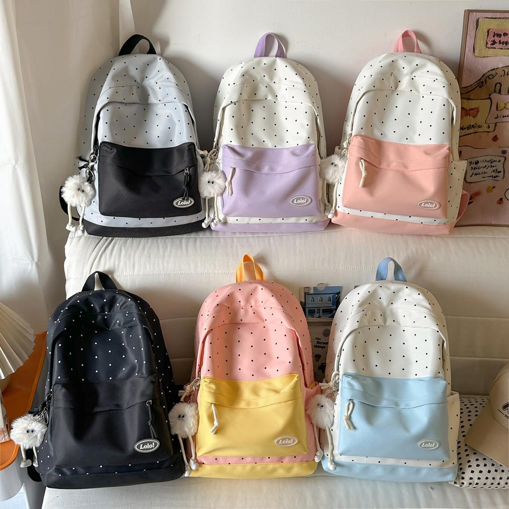 Schoolbag Cute Contrasting Polka Dot Schoolbag Female Cute Small Fresh Travel Backpack Primary School Schoolbag Junior High School Girls Backpack