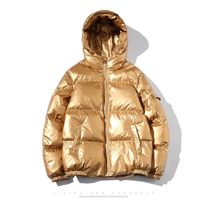 

Зимняя мода утолщенный капюшон свободный глянцевый хлопчатобумажный наполнитель одежда мужская широкая ветровка свободный повседневный хлеб одежда хлопчатобумажный наполнитель куртка 3XL золотой
