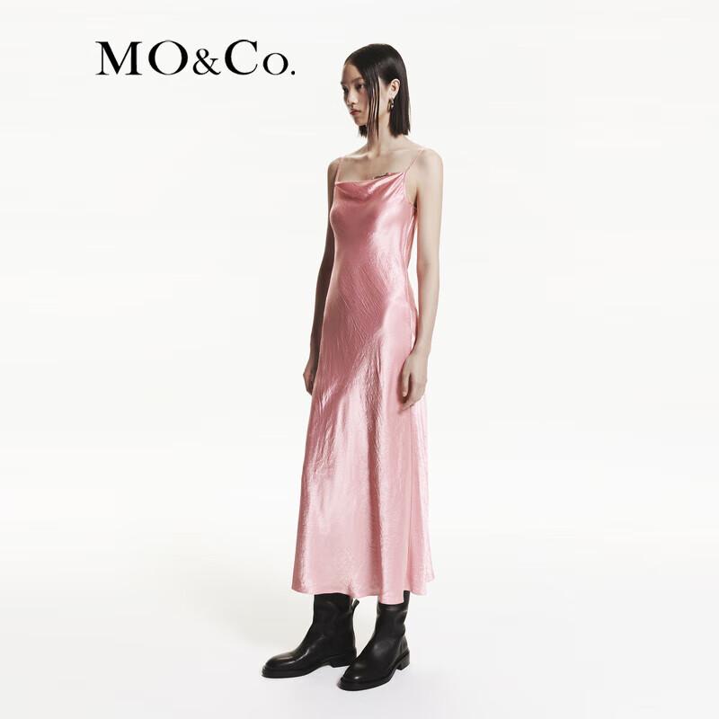 MO&Co. 2024 Autumn Luminous Acetate Cowl Neck Fishtail Slip Dress