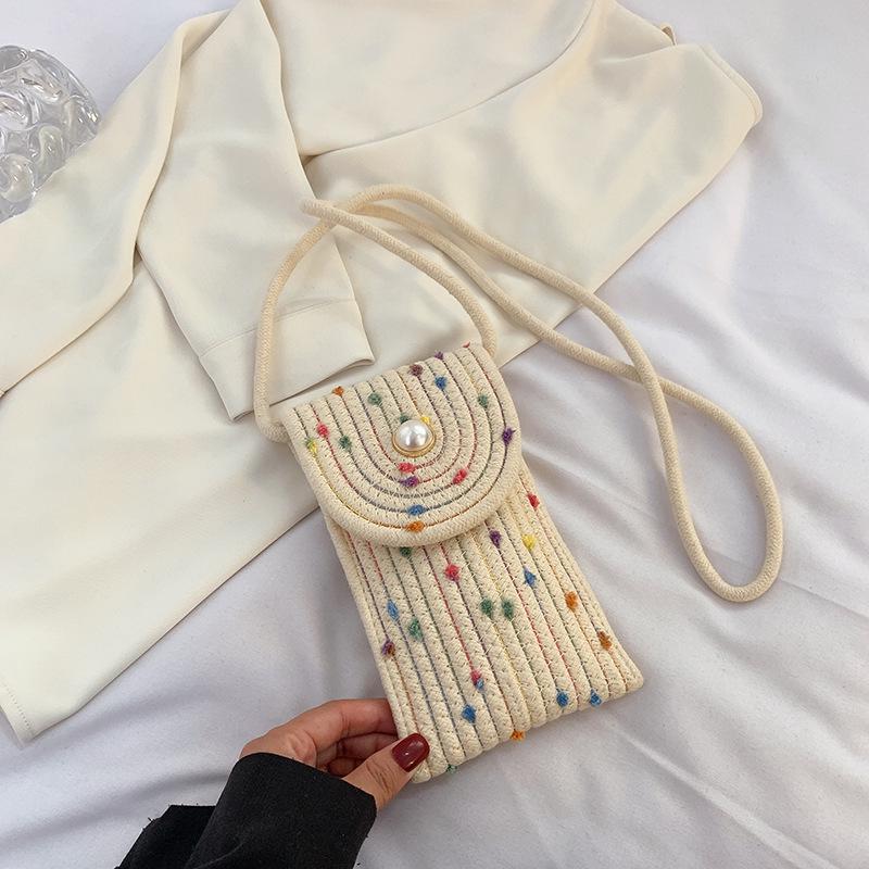Colorful Woven Crossbody Straw Bag: Cute Cotton Rope Design, Perfect for Cell Phones - A Stylish Single Shoulder Bag for Women