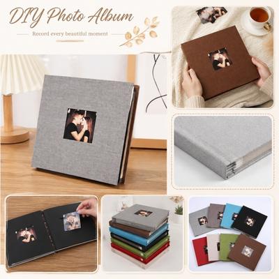 Okładka lniana Album fotograficzny DIY z okienkiem Strony samoprzylepne Kwadratowy Scrapbook dla Rodziny Rocznica Ślubu Książka wspomnień o dziecku