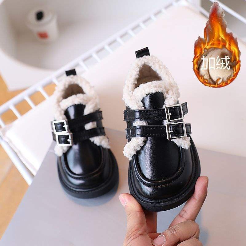 Children's small leather shoes Girls' winter 2025 new velvet warm women's treasure shoes autumn and winter students British winter shoes