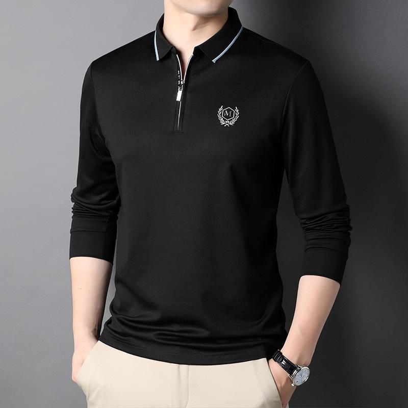 Solid Color Long-sleeved New T-shirt Men's Spring and Autumn New Fashion Casual Lapel Embroidered POLO Shirt Tops Men's Clothing