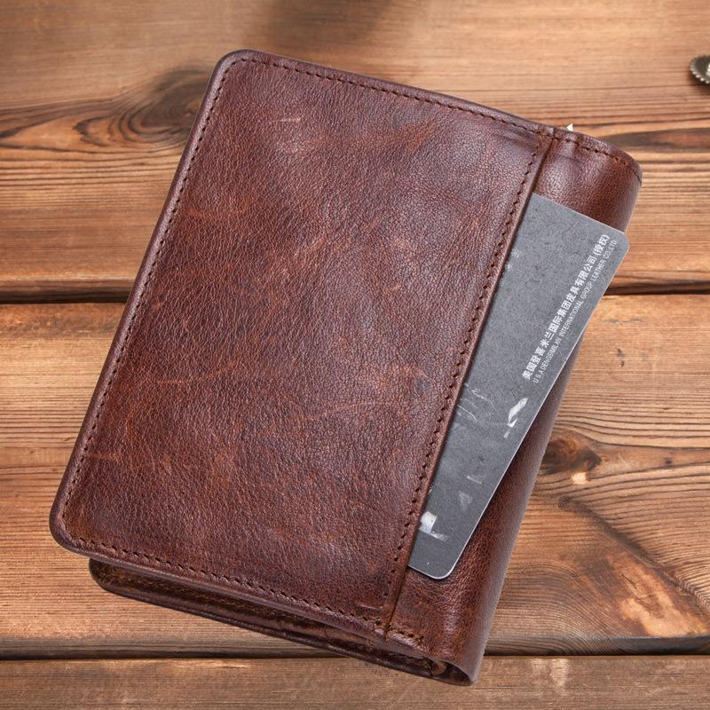Men Crazy Horse Leather Wallet Clutch RFID Blocking Multi-Functional