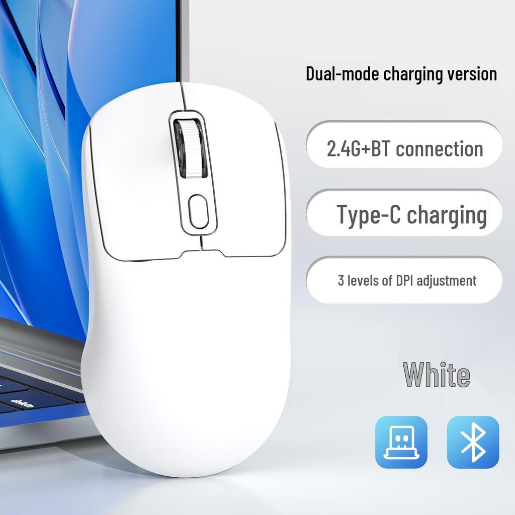 Rechargeable Silent Dual-Mode Bluetooth Wireless Mouse for Gaming and Office Use