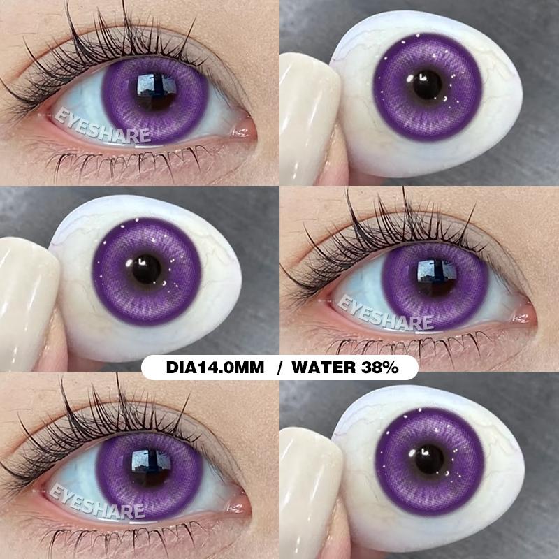 Eyeshare 2pcs Prague Purple Contact Lenses for Colored Eye Makeup Yearly Use 14.2mm Softlens Cosmetics
