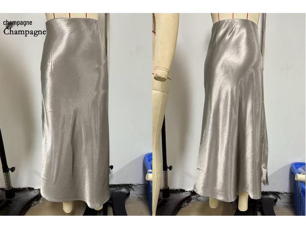 Women's Satin Acetate Light Luxury Elegant Skirt for Spring, Summer, and Autumn