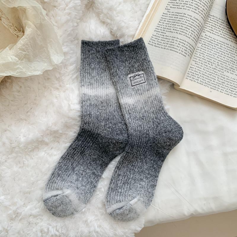 Autumn And Winter Socks Women S Gradual Change Knitted Tube Socks Women S Letter Embroidery Japanese Stacking Socks Stockings Women S Socks One size