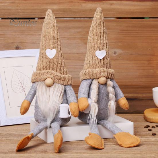 Long Legged Gnome Figurines Christmas Plush Decoration with Legs, Faceless Handmade Fabric Neutral Gifts for Friends Doll Figurines, Sitting Elf Home
