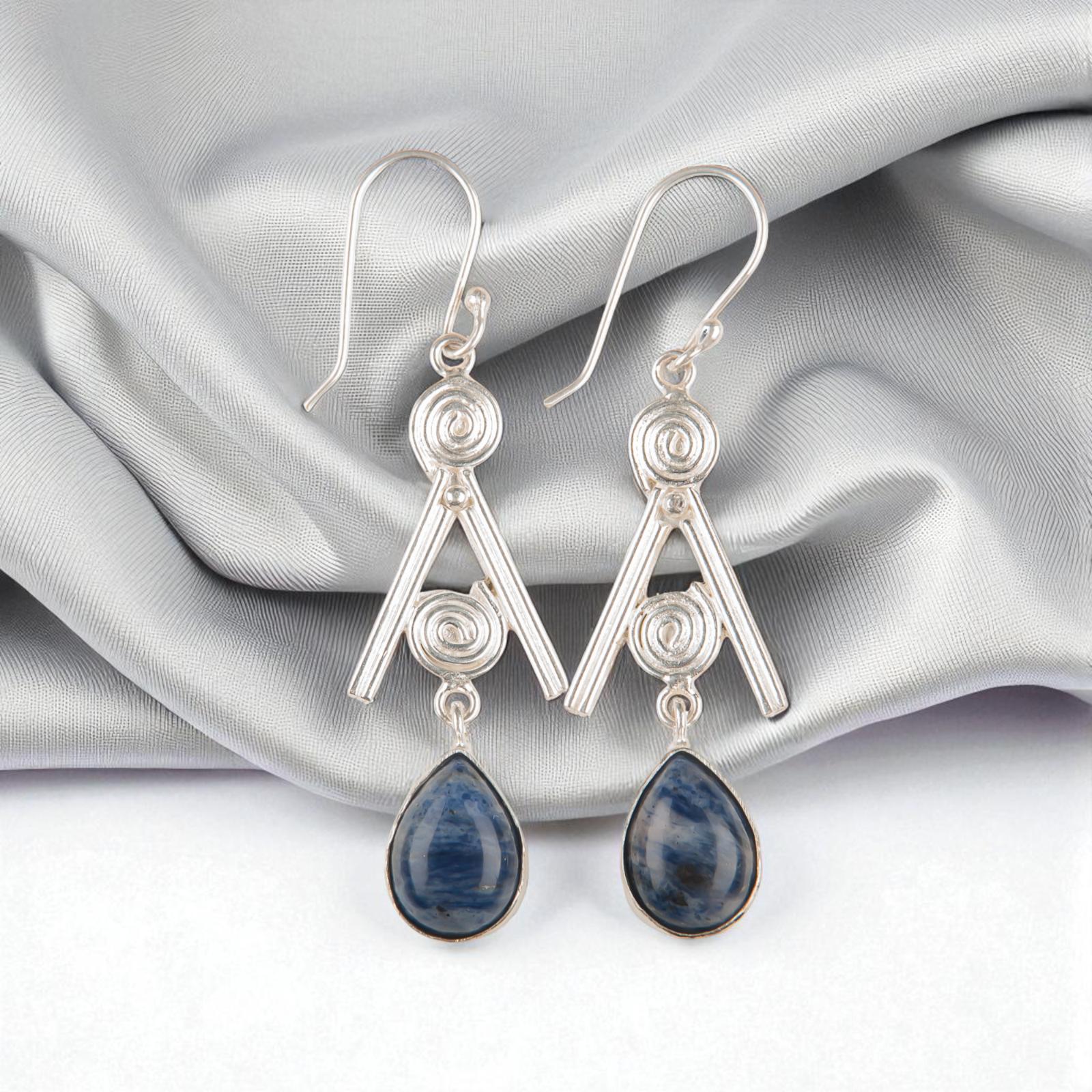 

Sodalite Gemstone 925 Sterling Silver Jewelry Handmade Women Drop Earrings 2.4 EE-86-29