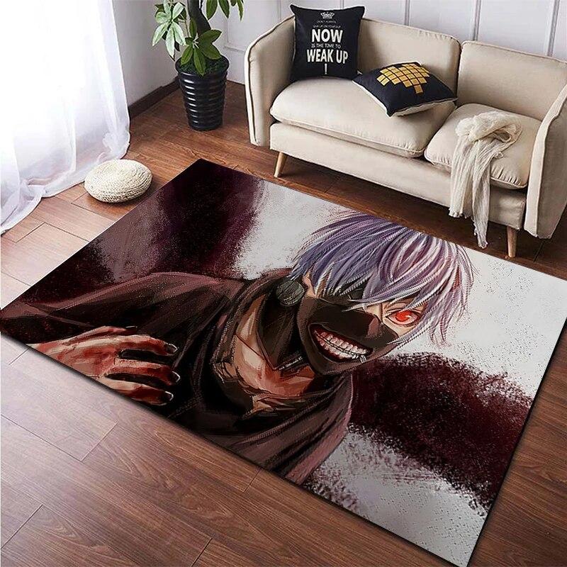 Hot Anime Tokyo Ghoul 3D-gedruckter Teppich für Wohnzimmer, rutschfester Teppich, Schlafzimmer, Nachttisch, moderne Heimdekoration, Boden, Yoga-Matte