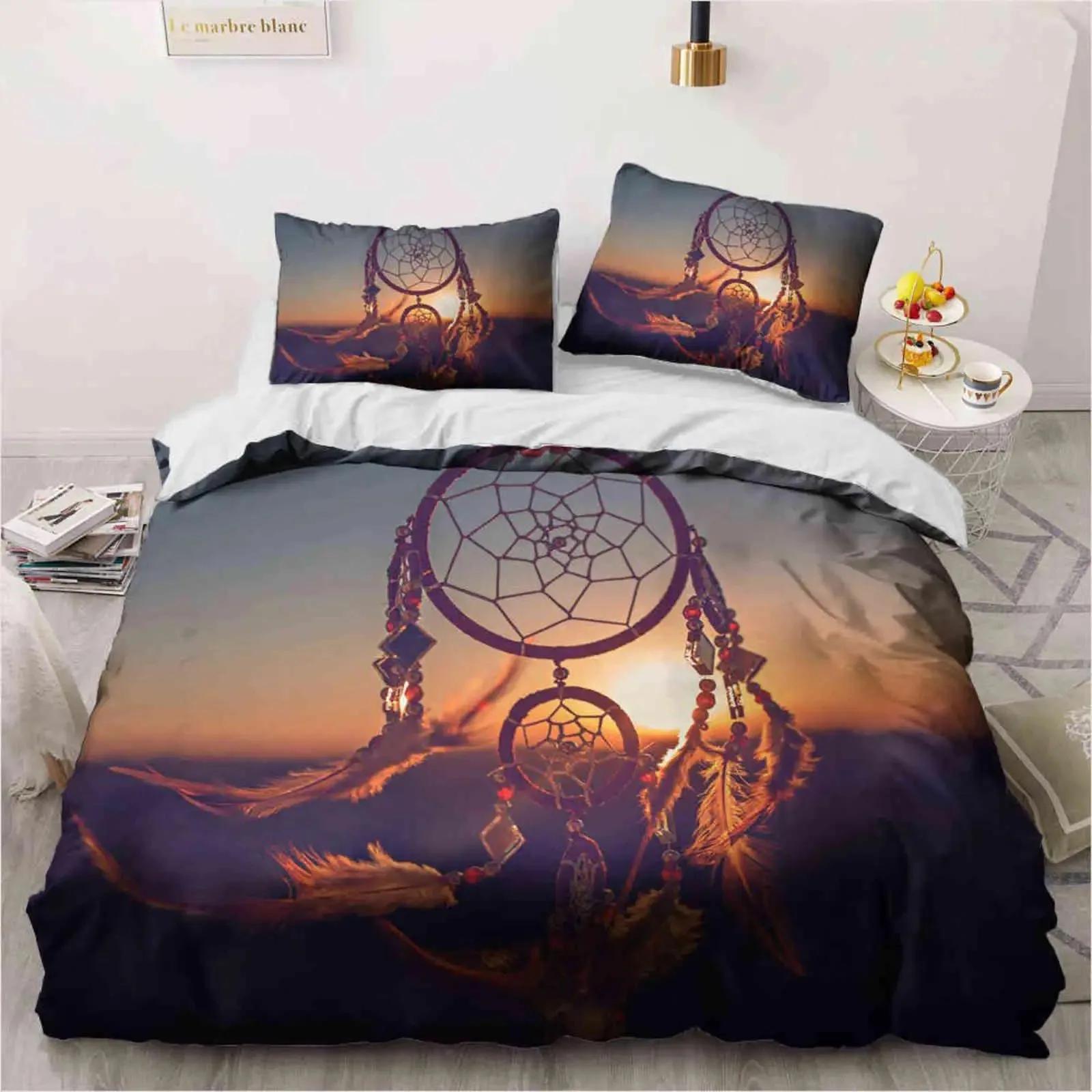 

Dreamcatcher Duvet Cover Sets Bohemian Magic Feather Blue Galaxy Bedding Set Luxury Dream Catcher Comforter Cover Set Full Size 70x133cm