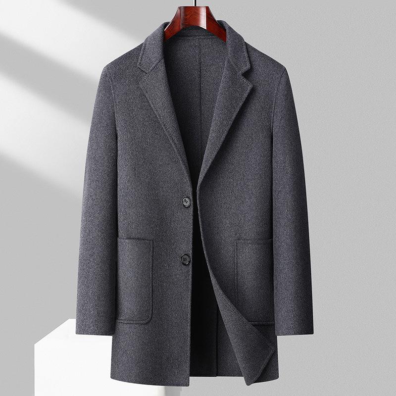 Cashmere Coat Men's Medium and Long Thickened Business Woolen Wool Slim Jacket