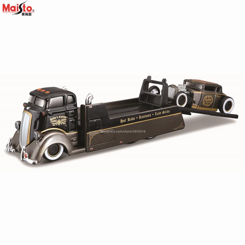 AAAOO1 Maisto 1:64 FLATBED/1988 BMW M3 E30 1965 FORD MUSTANG elite transport Die-casting car model collection gift toy