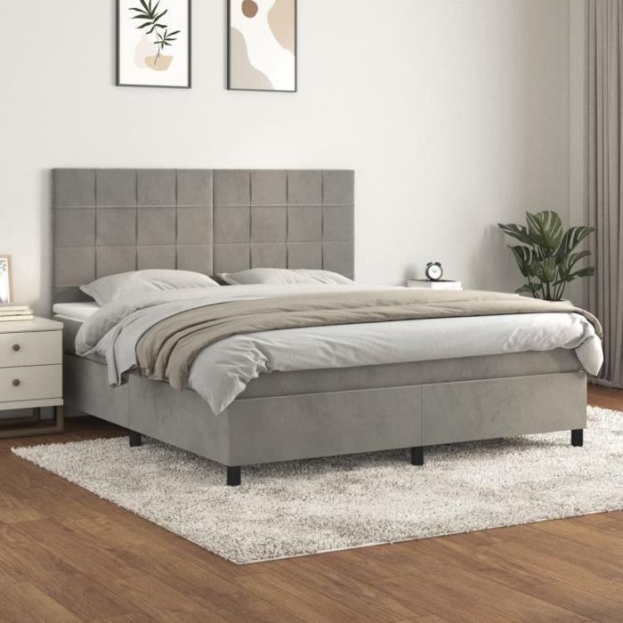 3143031 vidaXL Lit à sommier tapissier et matelas Gris clair 160x200cm Velours