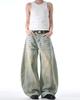 Retro American Scythe Jeans: Unisex Loose Fit, Distressed & Spray-Painted, Punk Wide-Leg Style