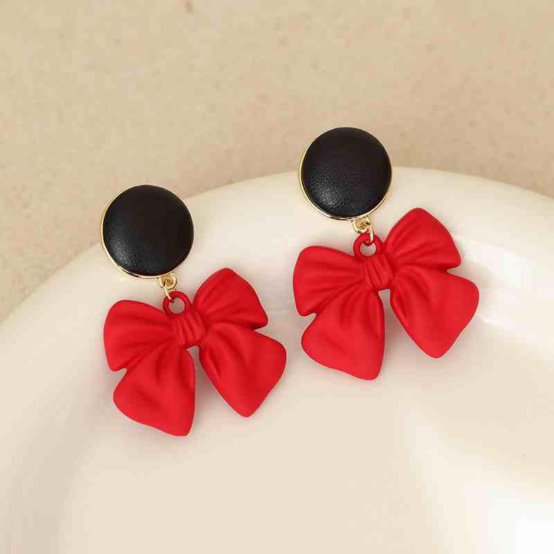 Black Round Red Bowknot Pendant Earrings for Women Girl Korean Love Aesthetic Daily Life Minimalist Jewelry