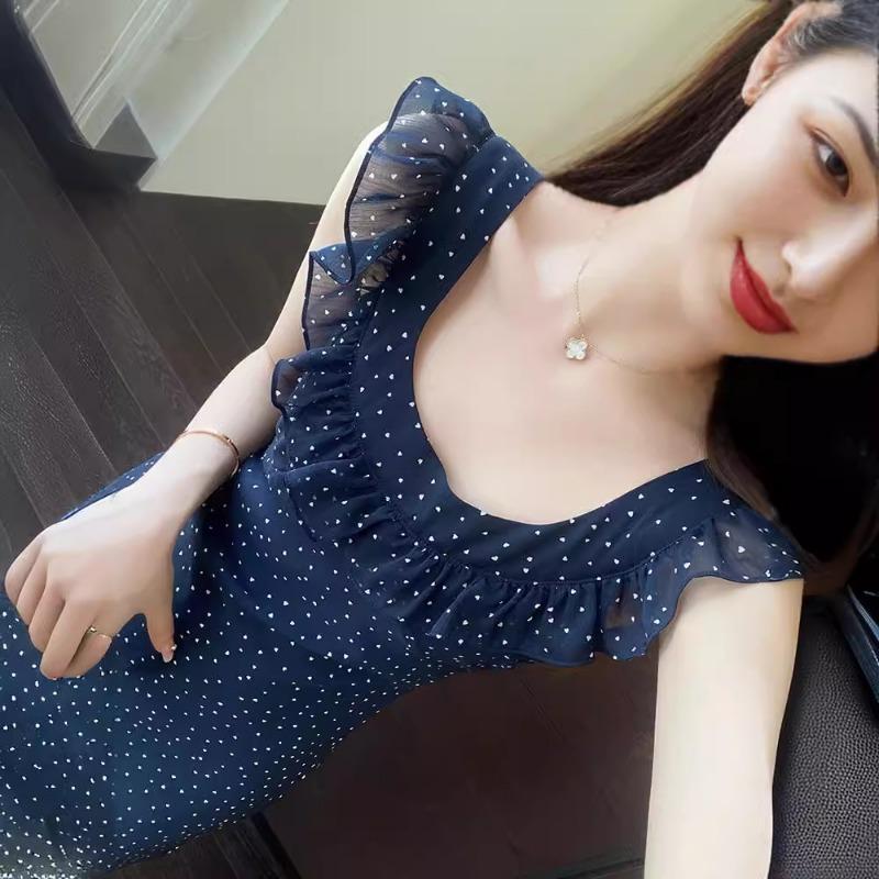 Elegant Waist Slim Camisole Women Polka Dot Dress Women's Casual Dress Daily Style