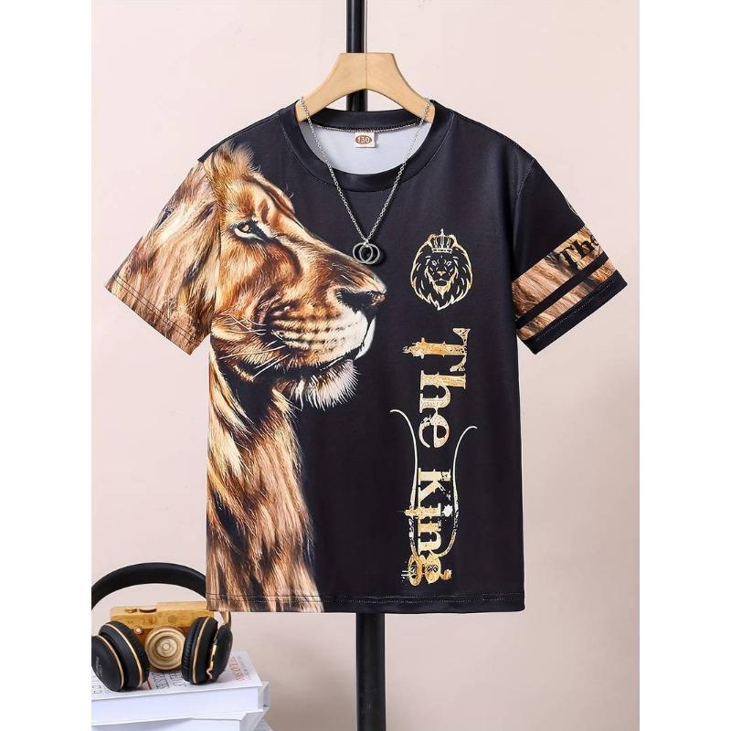 

kids t-shirts Lion Series Printed 3D Digital Printed T-shirt Short Sleeved Summer Children s Round Neck Top 170