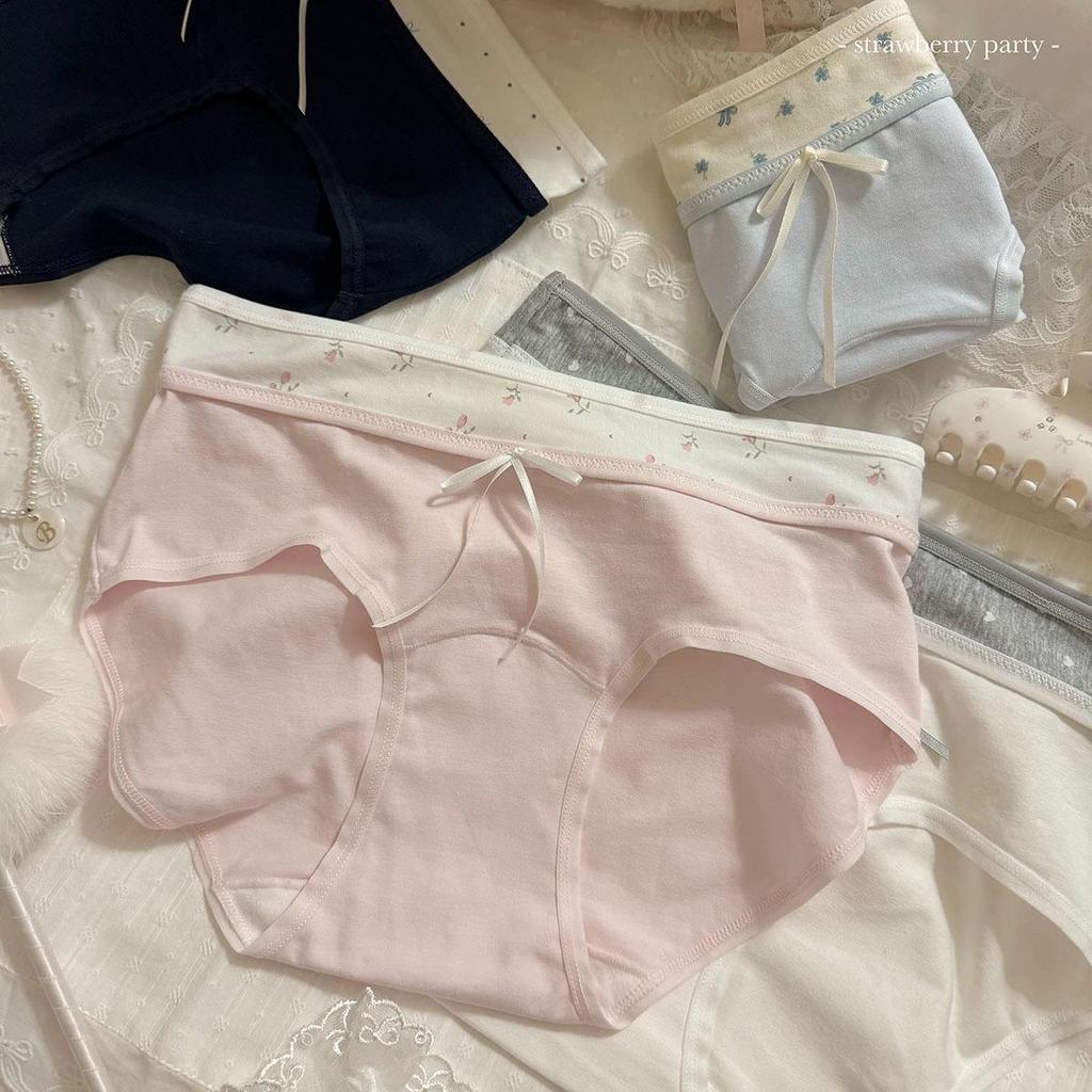 Damen Hautfreundliche Schleife Spitzen-Slips - Atmungsaktiv, Antibakteriell, Mittelhoch, Reine Baumwolle, Süßes Dreiecksdesign