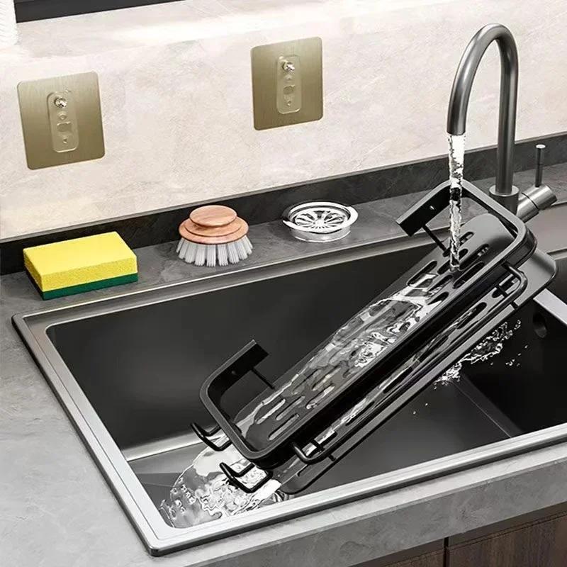 Self-draining No-drill Aluminum Sink Rack Kitchen Storage Sponge Dishcloth Towel Holder Filter Basket Sink Organizer Accessory