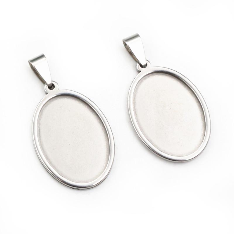 5 Stück Edelstahl 18x25mm 30x40mm Oval Innenmaß Anhänger Cabochon Basis Cameo Leere Fassung Charmschale für DIY Schmuck