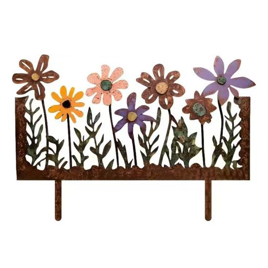 Rostige Blumenbeet-Stange Dekoration Wetterfest Innen Außen Hof Rasen Terrasse Weg Metall Blumen-Silhouette Schild Stange Ornament