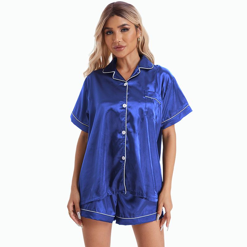 European & American Style Women's Imitation Silk Short Sleeve Pajama Set - Plus Size Available